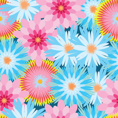 Colorful Chrysanthemum flower, Peonies flower, Cosmos flower.Seamless pattern.Vector