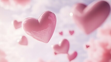Obraz premium Romantic Pink Hearts Floating in a Dreamy Sky Background
