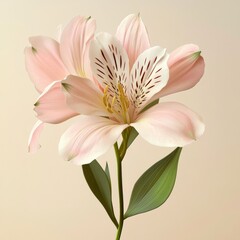 Fototapeta premium A single pale pink alstroemeria flower in 3D, its subtle petal details highlighted on a warm beige backdrop