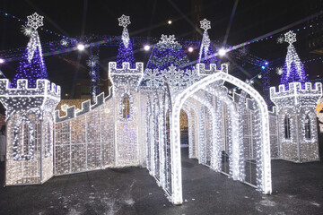 Winter fest,  Boston Massachusetts , Christmas lights  , Ice Castle decoration 
