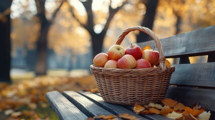 A basket of apples in autumn.