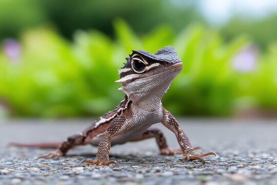 A basilisk lizard mid-stride or standing, showcasing its unique ability to move swiftly on two legs, set in its natural habitat.