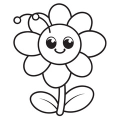 Cute kawaii cartoon character bee in the flower garden coloring page