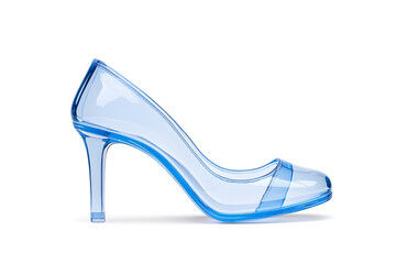 Obraz premium A High Heel made of Glass or Blue plastic isolated on white background