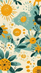 Obraz premium Springtime floral composition featuring turquoise and yellow hues in a vibrant garden setting