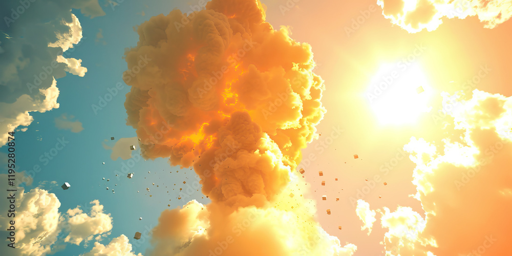 Aufkleber digital image of explosion cloud with cubic objects in sky