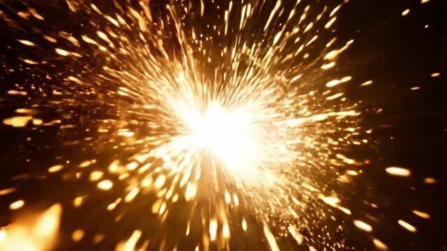 Bright fire sparks exploding on black background