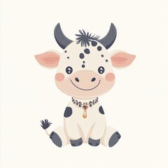 Cute calf sitting, white background, illustration, children's book