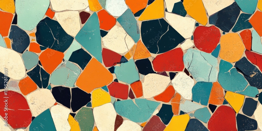 Poster mosaic-inspired texture featuring colorful shapes and patterns in a vibrant arrangement