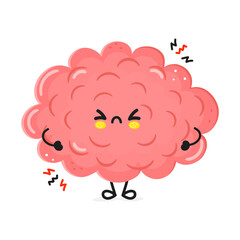 Cute Angry Brain Character Icon. Isolated on white background