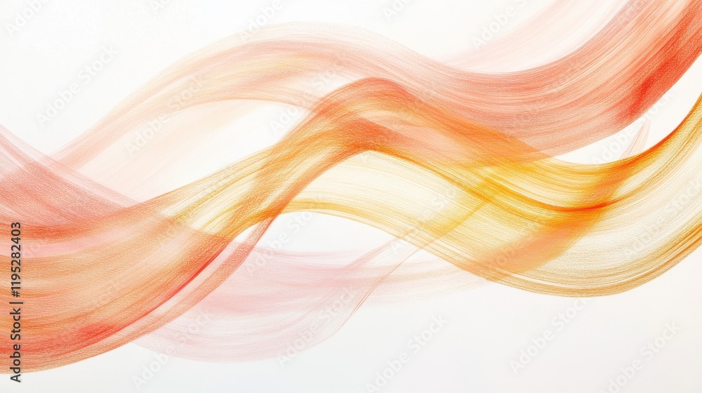 Poster elegant coral and yellow pencil strokes create fluid arcs on a serene background