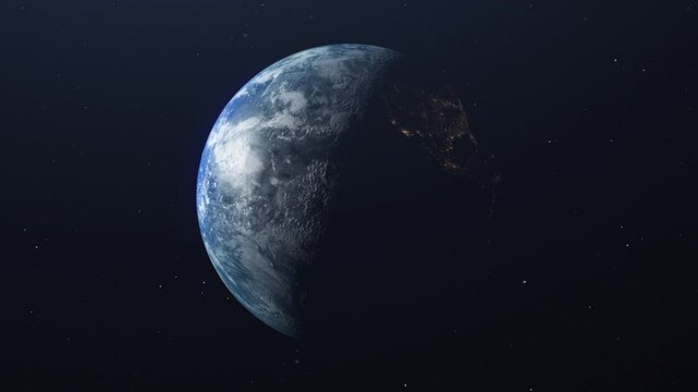 Blue Earth at Night View From Space Full Rotation 360 degrees, City Lights at Night Looped 3d Animation. Dark Planet Turning in Outer Space. Elements Furnished by NASA. Nature, Technology Concept 4k