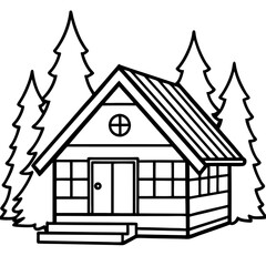 Simple Cottage Line Art Vector