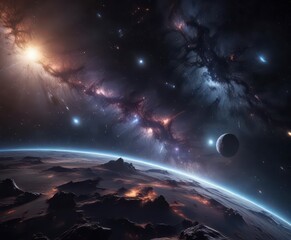 Obraz premium Deep space galaxy background with stars twinkling in the darkness, celestial, cosmic , universe