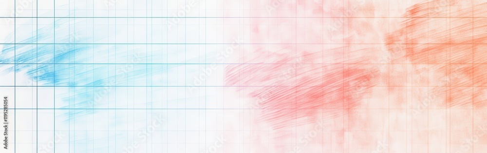 Poster creative abstract pencil strokes in warm and cool tones blending harmoniously on a grid background
