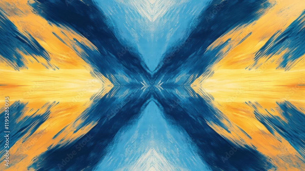 Poster dynamic abstract pencil strokes design featuring blue and yellow hues creating a captivating visual 