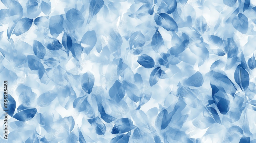 Poster Monochromatic blue abstract pattern featuring layered leaf shapes creating a soothing visual experience
