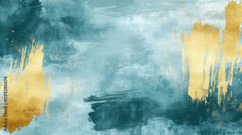 Poster abstract pencil strokes create a vibrant background with teal and gold hues for artistic expression 