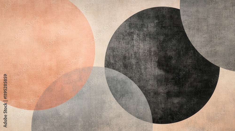 Poster Abstract overlapping circular patterns create a harmonious visual experience with muted tones