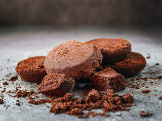 Close-up of coffee grounds from espresso machine. coffee ground on gray background