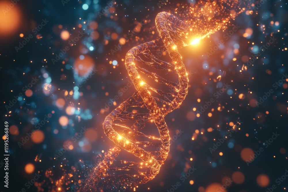 Poster glowing dna double helix illuminated by molecular connections and vibrant particles in a scientific 