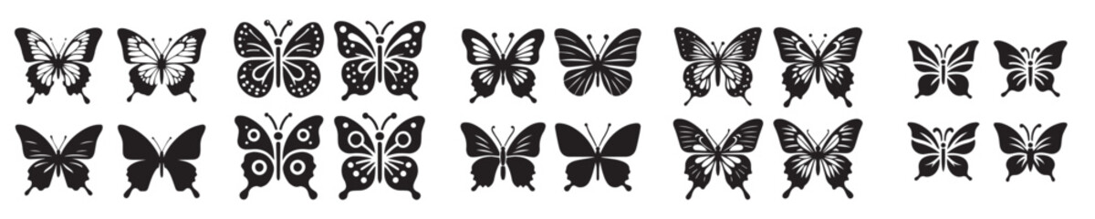 set of vector icons of silhouette butterflies