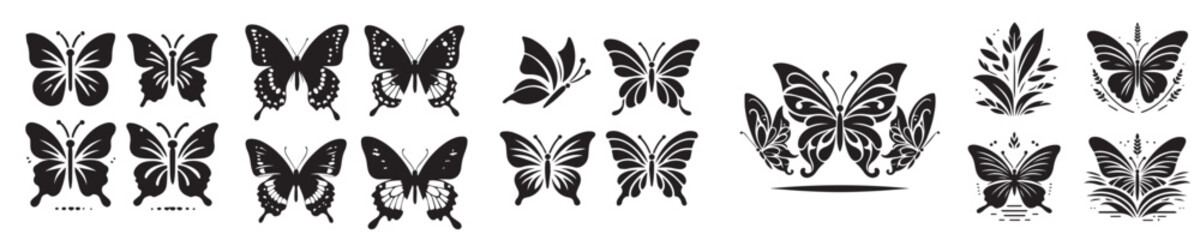Fototapeta premium set of vector icons of silhouette butterflies