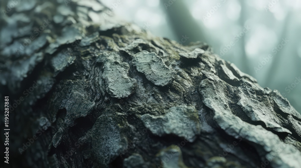 Poster close-up of a tree bark texture with layered patterns and a blurred background