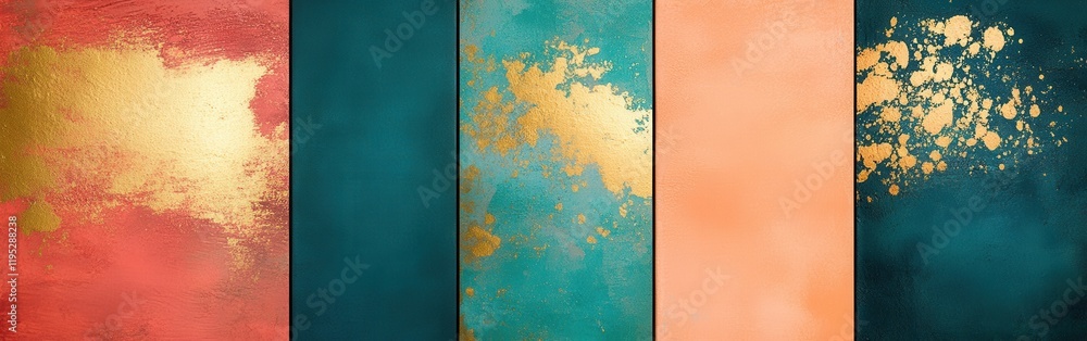 Poster Vibrant gradient blend showcasing teal and gold hues with dynamic textures and smooth transitions for artistic background or decor use