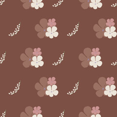 Vector Flowers in Earthy Tones Seamless Pattern. Mocha Mousse flowers repeat pattern