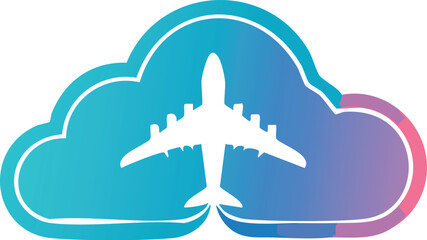 Naklejka premium A modern and minimalist logo for a wellness and travel app called The logo combines a soft, fluffy cloud and a sleek airplane to symbolize lightnes