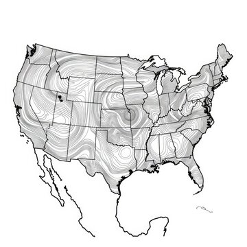 Topographic Map of the United States: Contour Lines Illustrating Elevation Changes Across the Country