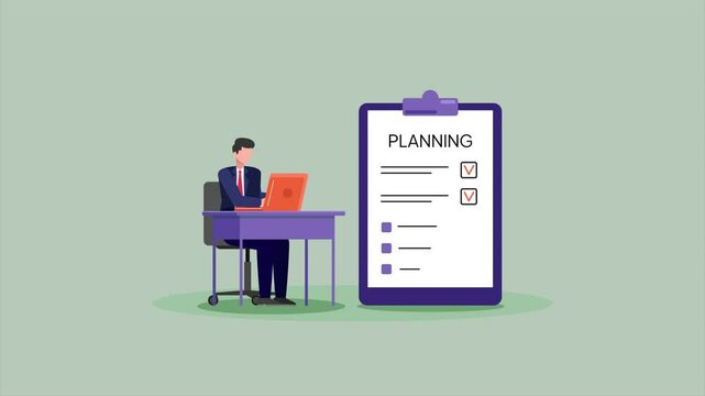 Animated video Planning concept. Full length animation illustration. High quality 4k footage.