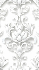 Elegant White 3D Floral Damask Background