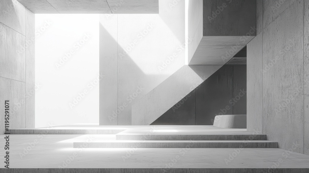 Poster Exploration of light and shadow in a minimalistic architectural space with smooth gray textures