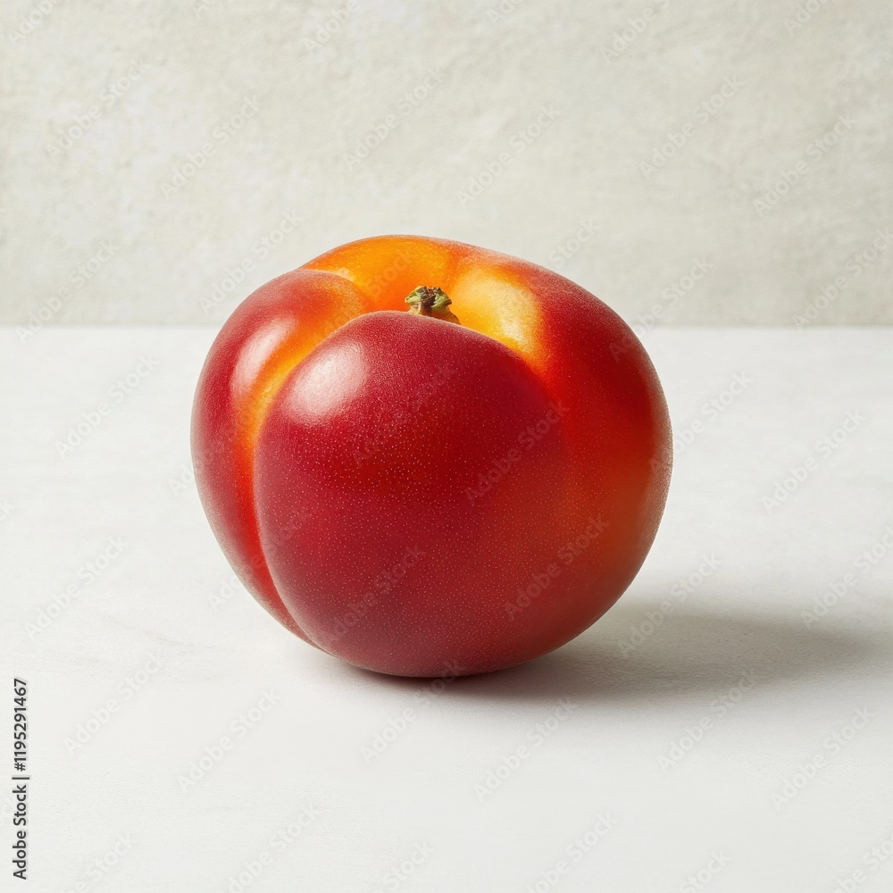 Poster ripe nectarine resting on a smooth surface showcasing vibrant colors and glossy texture