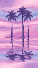 Purple Sunset Palm Trees Illustration