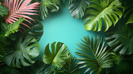 Naklejka premium Tropical background, abstract green texture, nature background, tropical leaf