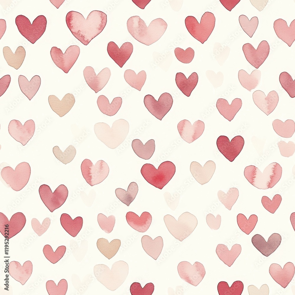 Poster delicate watercolor hearts in various shades adorn a soft background creating a whimsical and serene