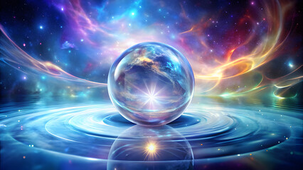 Obraz premium Floating Crystal Orb in Cosmic Light and Energy Waves. Perfect for: Christmas, Spiritual Celebrations, Sci-Fi Events