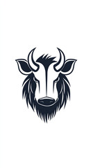 minimalist monochrome vector graphic depicting a stylized bulls head The design features sharp horns a textured mane and a simple facial structure Its suitable for logo use