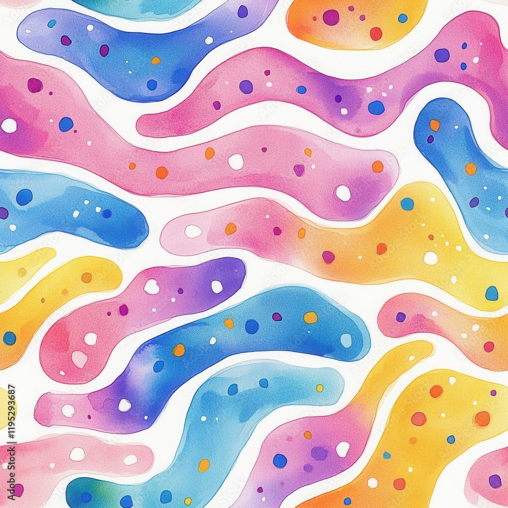 Poster colorful doodle patterns in playful watercolor abstract design with organic shapes and vibrant splas