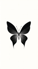 monochromatic image showcases a black butterfly with subtle shading, creating a gradient effect on its wings against a stark white backdrop. The focus is on the intricate wing details