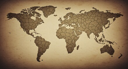 Global drought.  Cracked earth.  Arid world map.  Environmental crisis.  Climate change.  Desertification. Dry earth.