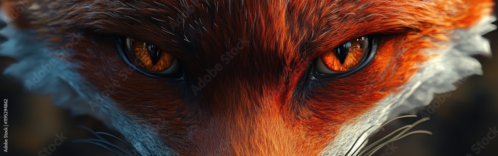 Poster captivating close-up of a fox's face highlighting its striking orange eyes and intricate fur pattern