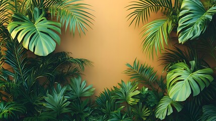 Product display with natural concept, tropical leaves on white background.