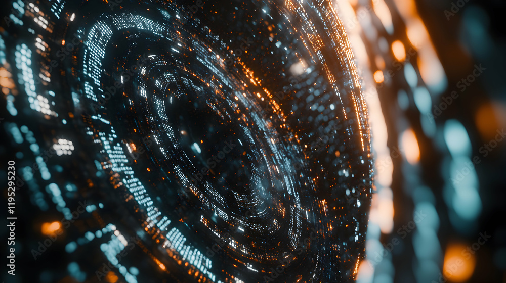 Aufkleber abstract swirling digital data vortex; glowing teal and orange particles form a mesmerizing circular