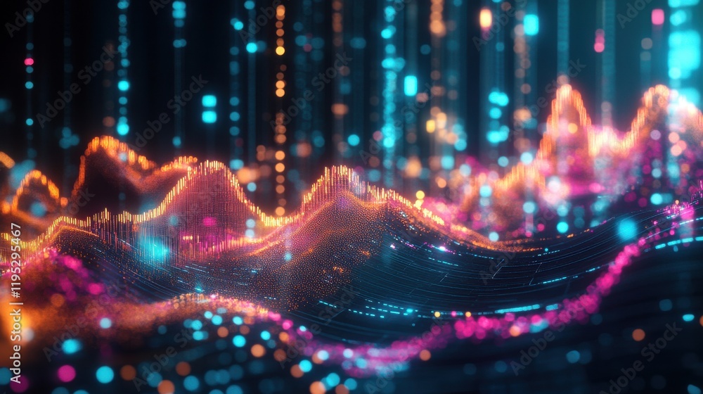 Poster Glowing graphs create a captivating visualization of data trends and patterns in a vibrant digital landscape