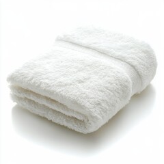 Fluffy white towel neatly folded and isolated on a clean surface for a fresh and relaxed ambiance