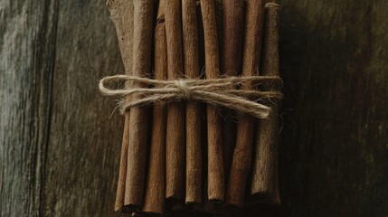 Aromatic Cinnamon Sticks Bundle: Rustic Wooden Background